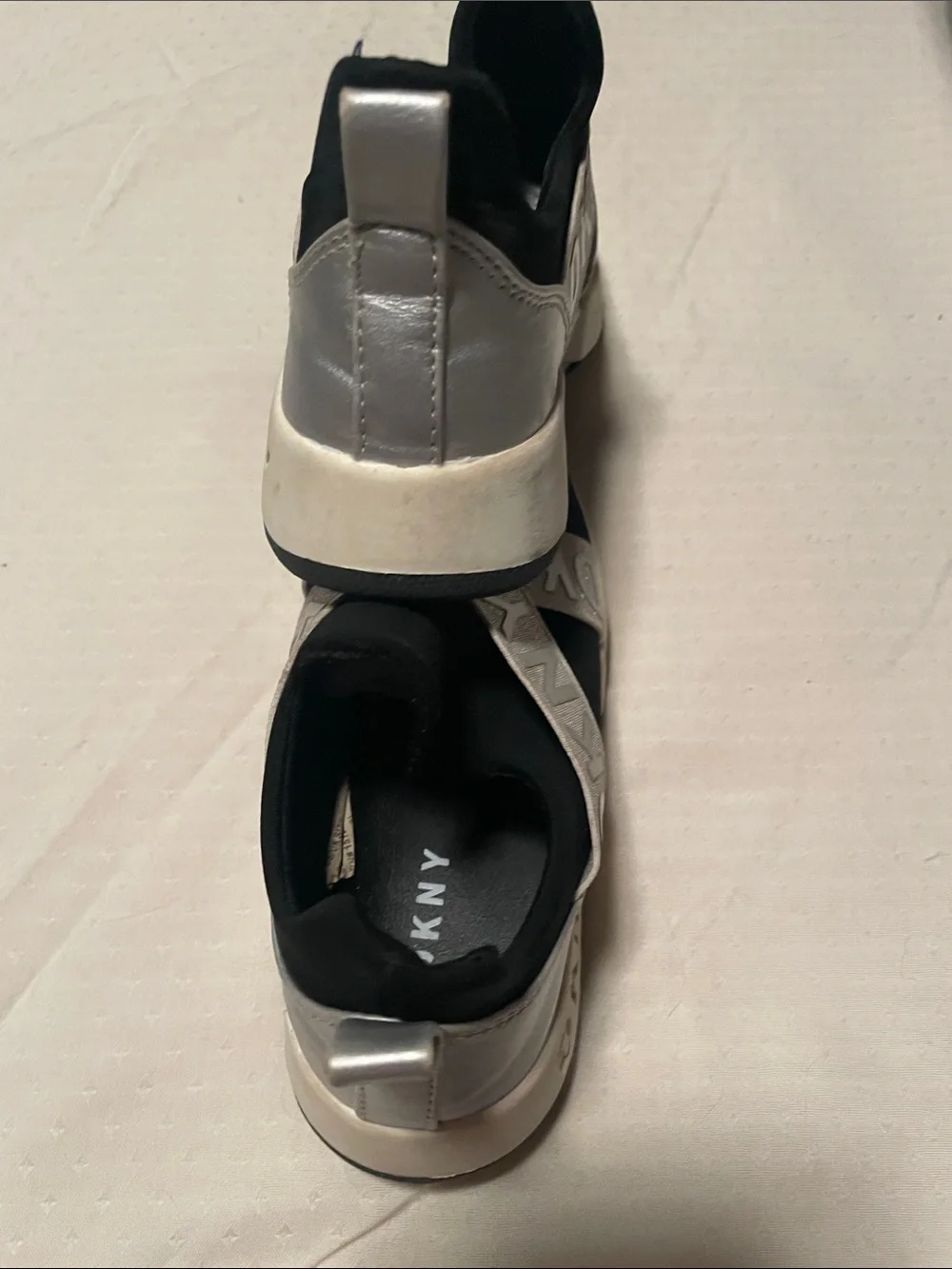 DKNY Black & Silver Cross-Strap Slip-On Sneakers